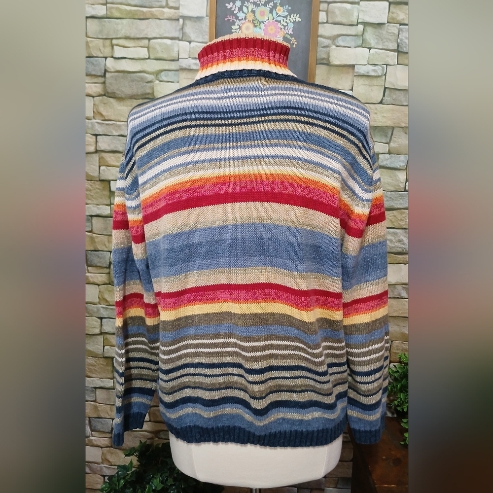 Vintage Y2K Large Chunky Turtleneck Sweater Multicolor Stripes - Picture 3 of 4
